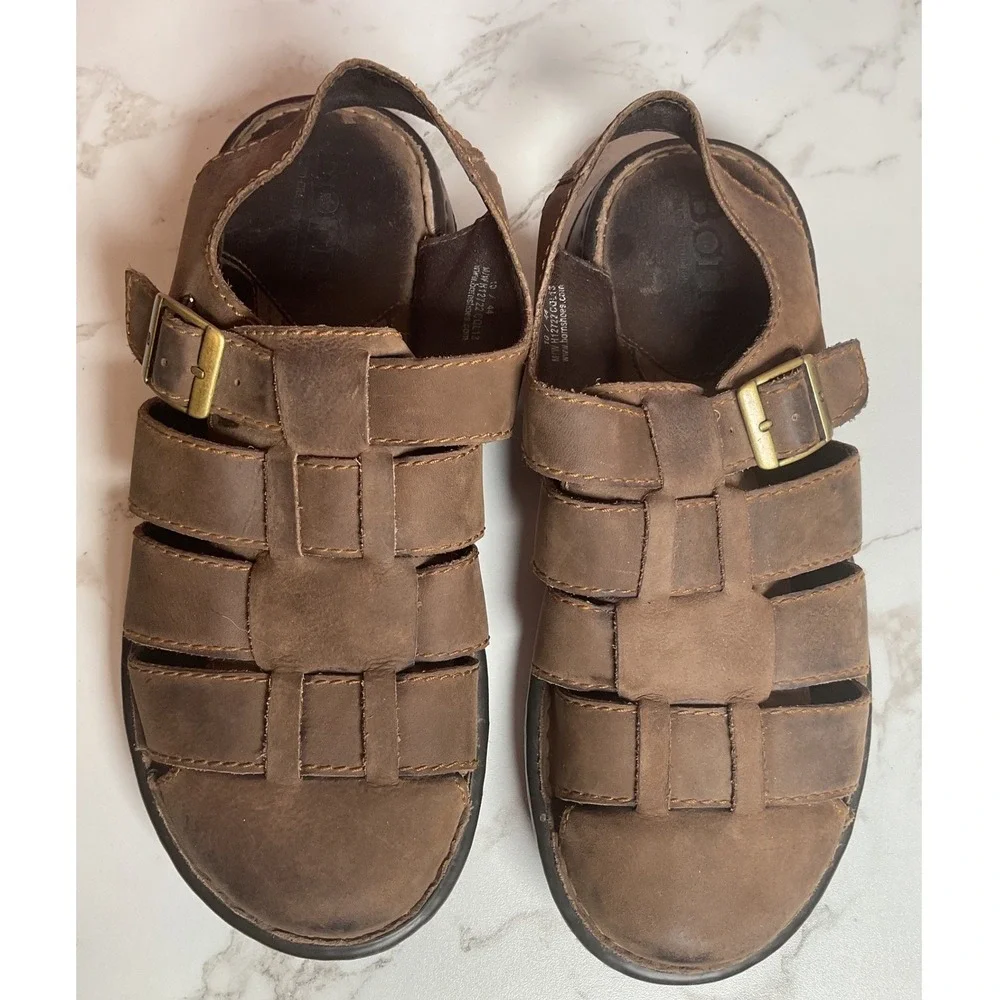 Born Colby Fisherman Sandals Mens 10 Brown Leather Caged Buckle H12722